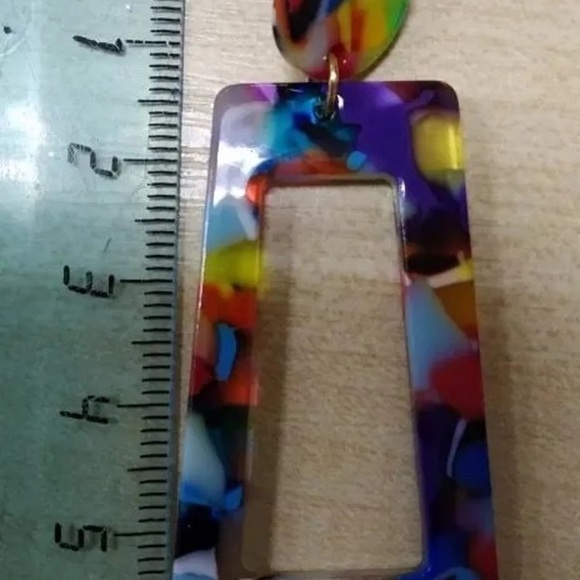 Colorful Geometric Earrings Blue Purple Red Yellow Green Black -Very Lite weight - Picture 3 of 3